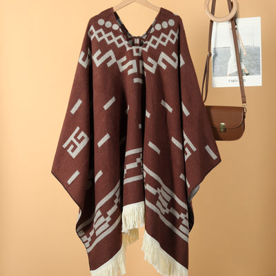 Poncho Denim Estilo Western con Flecos - Abrigo Cálido Unisex para Exteriores - Image 3