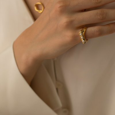 Anillo de Perla Geométrico Minimalista para Mujer - Image 3