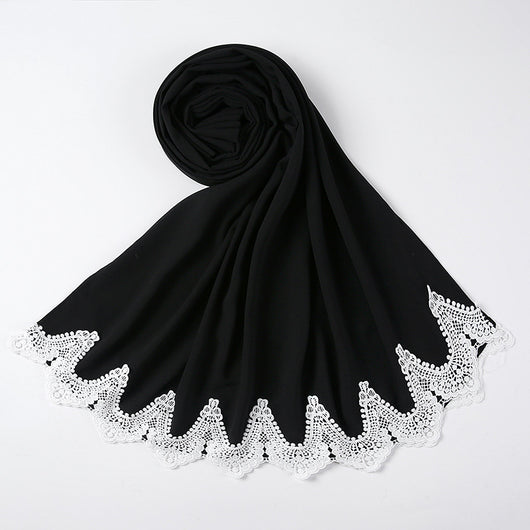Pañuelo de Gasa Perla con Encaje Malayo - Diseño Cosido a Mano - Image 50
