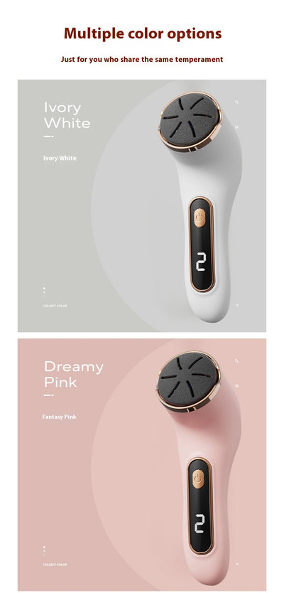 Ivory white electric foot grinder with digital display, power button, and three interchangeable grinding heads. - Image 13