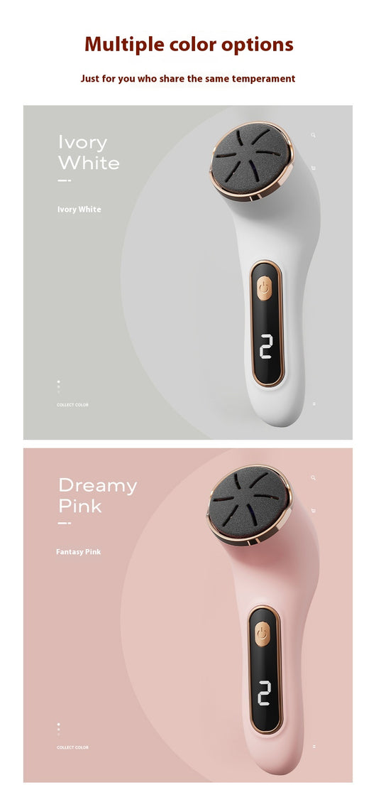 Ivory white electric foot grinder with digital display, power button, and three interchangeable grinding heads. - Image 13