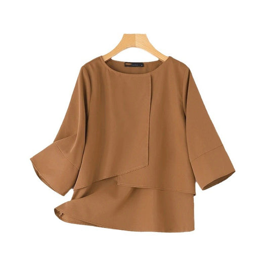 Blusa Casual de Doble Capa Cuello Redondo Color Liso para Verano - Image 4