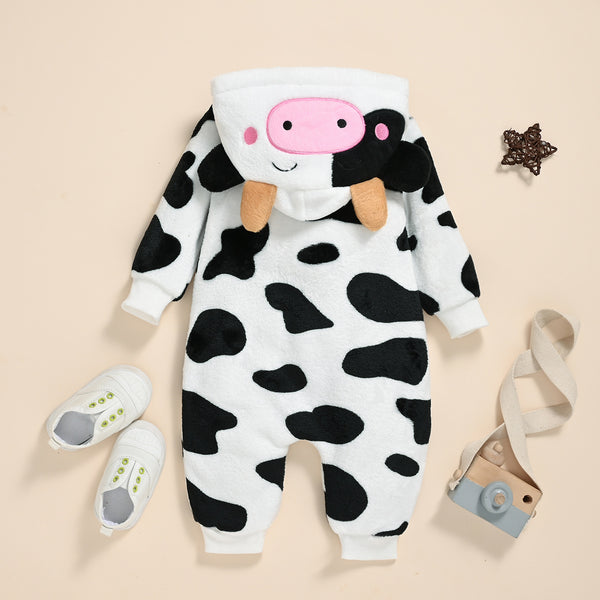 Pijama Enterizo Vaca Esponjosa con Capucha y Piernas Largas para Bebé