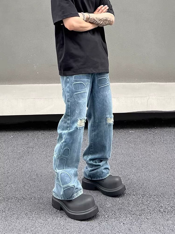 Jeans Vintage Desgastados Invierno Efecto Lavado