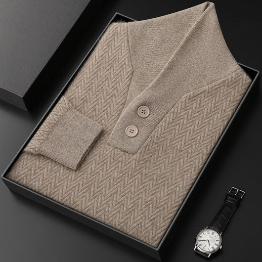 Suéter de Cuello Solapa en Cashmere Puro para Hombre - Invierno - Image 3