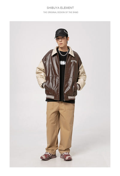 Chaqueta de Cuero PU Estilo Retro Americano con Letras Bordadas para Hombre - Image 18