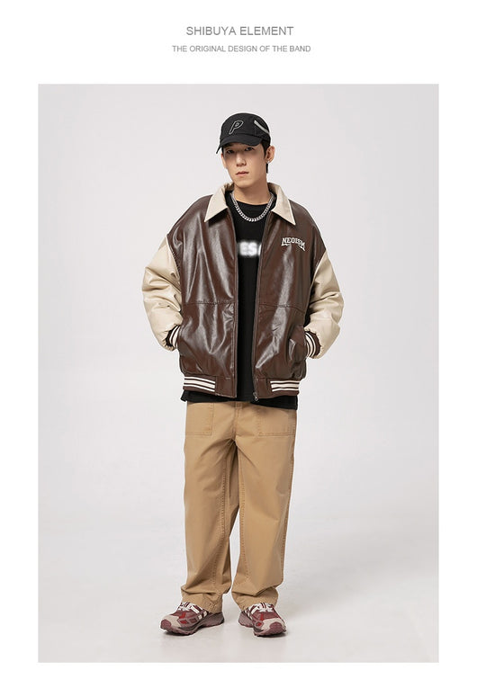 Chaqueta de Cuero PU Estilo Retro Americano con Letras Bordadas para Hombre - Image 18