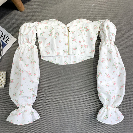 Blusa Floral de Hombro Descubierto con Mangas Abullonadas - Transición Otoñal - Image 8