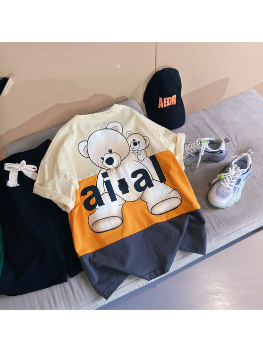 Playera Hip Hop Infantil Suelta con Estampado de Dibujos Animados y Contraste de Colores - Image 11
