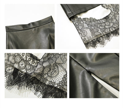 Falda de Cuero con Detalles de Encaje para Mujer - Image 12
