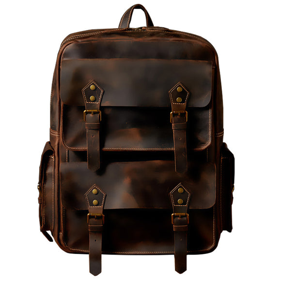 Mochila de Cuero Crazy Horse Retro para Viajeros Modernos