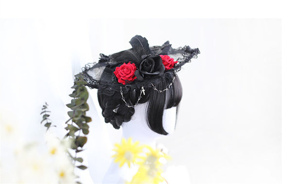 Peluca Larga Liso Negro Estilo Net Red Lolita para Mujer