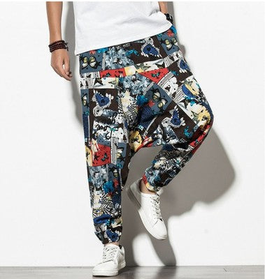 Pantalones Harem Casuales de Algodón y Lino para Hombre