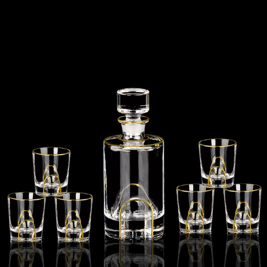 Juego de Copas de Cristal para Whisky y Vino con Detalles Dorados