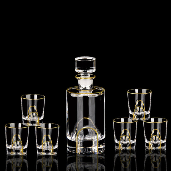 Juego de Copas de Cristal para Whisky y Vino con Detalles Dorados