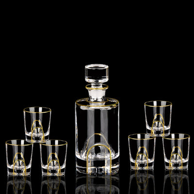 Juego de Copas de Cristal para Whisky y Vino con Detalles Dorados
