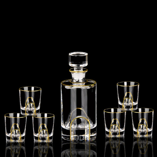 Juego de Copas de Cristal para Whisky y Vino con Detalles Dorados