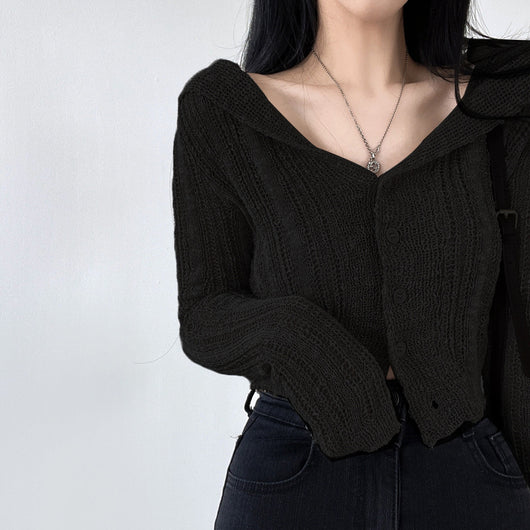 Cardigan Retro Cuello V Manga Larga Corto - Image 10
