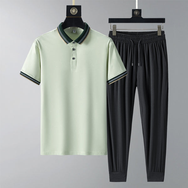 Conjunto de Polo y Pantalón Largo Transpirable de Secado Rápido para Hombre