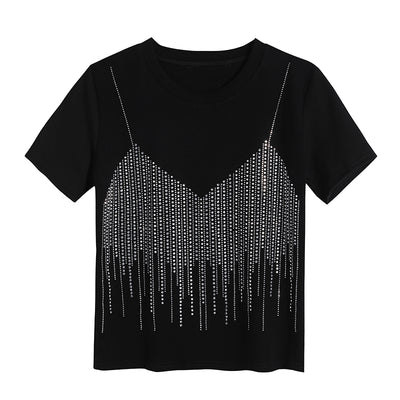 Blusa Elegante Diamante Temperamento Manga Corta Ajustada Mujer - Image 11