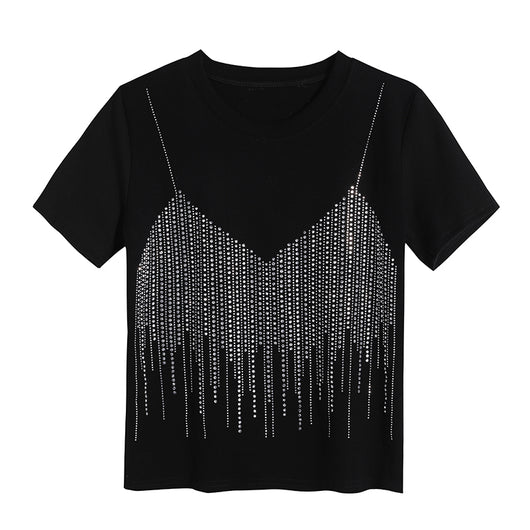 Blusa Elegante Diamante Temperamento Manga Corta Ajustada Mujer - Image 11