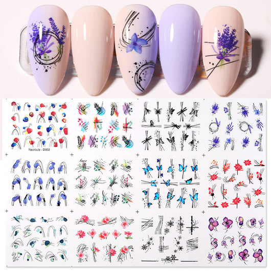 Calcomanías de Arte para Uñas con Diseños de Hojas y Caracteres - Image 5