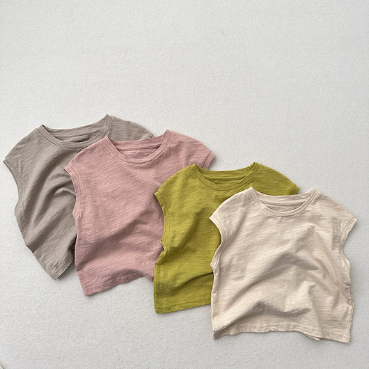 Playera sin Mangas de Algodón Slub con Hombro Caído para Niños y Niñas - Image 24