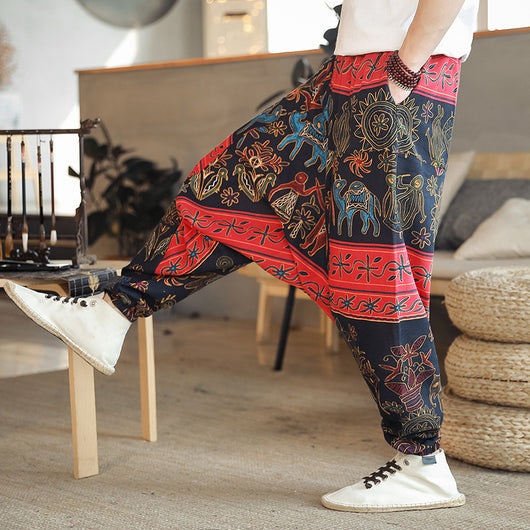Pantalones Nepal de Lino Estilo Asiático con Cintura Baja