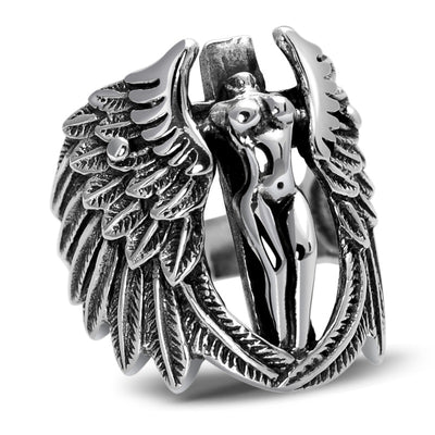 Anillo Plata 925 Ángel Guardián Vintage con Alas de Pluma - Image 9