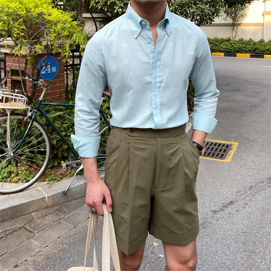 Camisa Casual Hombre Algodón Lino Manga Larga Color Sólido - Image 13