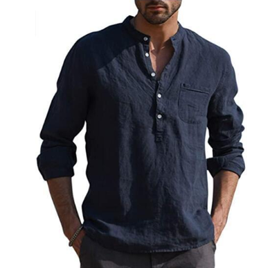Camisa Vintage de Lino Blanca con Botones para Hombre - Image 7