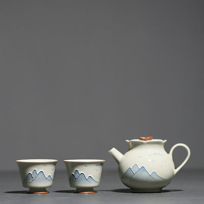Tetera de Porcelana China Pintada a Mano con Paisaje de Hierba y Madera