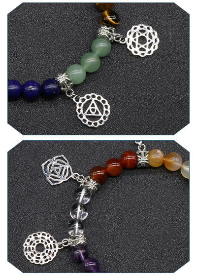 Pulsera de Chakras con Ágata Multicolor y Símbolo Yoga - Image 2