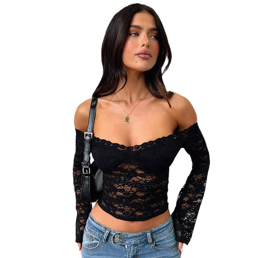Blusa de Encaje Elegante Hombros Descubiertos Manga Larga - Image 5