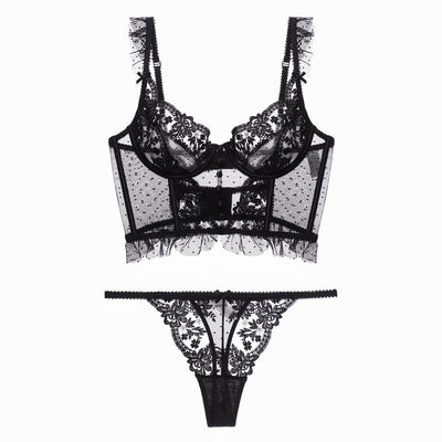 Conjunto de Lencería Francesa Delgada con Encaje Bordado para Mujer - Image 4