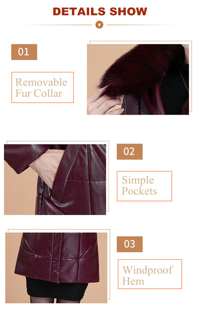 Chaqueta de Cuero Acolchada con Cuello de Piel Sintética para Mujer - Image 9