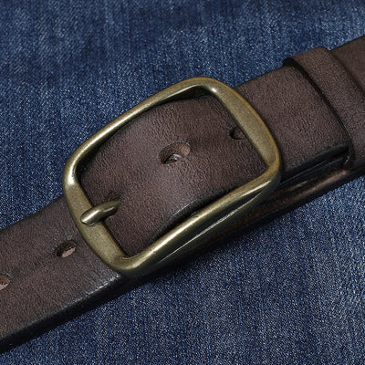 Cinturón de Cuero Genuino con Hebilla de Cobre Macizo - Estilo Retro Clásico - Image 10