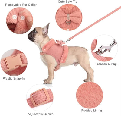 Arnés Cálido para Perro Pequeño con Correa y Moño - Acolchado Suave con Cuello de Pelaje Removible - Image 7