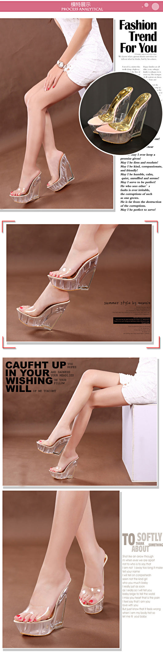 Zapatos Plataforma Cuña 15CM Cristal Transparente Impermeables para Mujer - Image 12