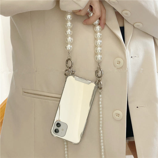 Funda Crossbody de Espejo Helado con Cadena de Perlas - Image 9