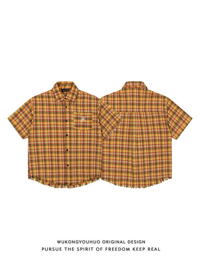 Camisa Cuadros Amarilla con Bolsillo Bordado - Unisex Manga Corta - Image 2