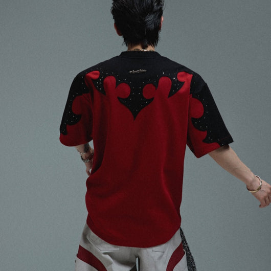 Playera Hombre Cuello Redondo Algodón Pesado con Bordado 3D Flor Quemada y Cristales - Image 5