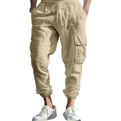 Pantalones Casuales de Algodón y Lino con Múltiples Bolsillos y Cordón Ajustable - Image 37