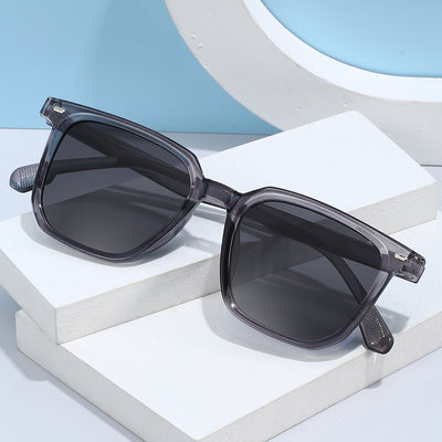 Large frame square sunglasses with a transparent champagne-colored frame and brown lenses. - Image 2