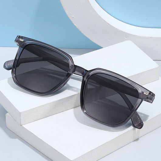Large frame square sunglasses with a transparent champagne-colored frame and brown lenses. - Image 2
