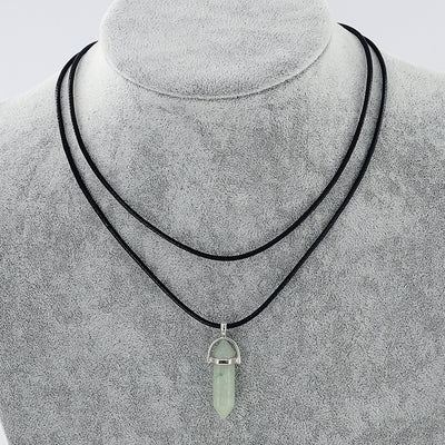 Collar Colgante de Piedra Natural con Cuerda de Cuero Doble y Cristal Hexagonal - Image 31