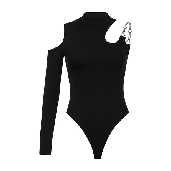 Blusa Ajustada Cuello Redondo Manga Asimétrica Corta
