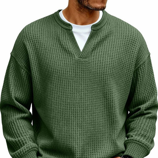 Sudadera Texturizada Cuello V para Hombre - Manga Larga Casual Versátil - Image 3
