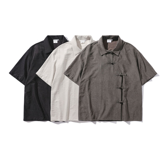 Camisa Corta Estilo Chino Tradicional con Botones de Rana para Hombre - Image 11