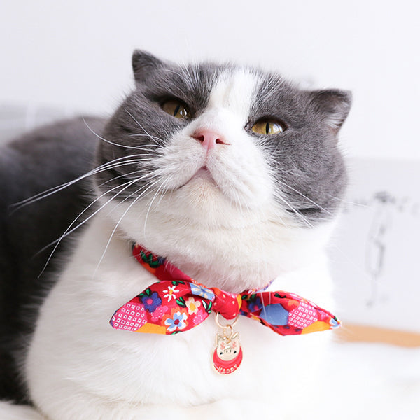 Collar Festivo para Mascotas con Lazo y Campana - Gato, Cachorro y Conejo